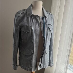 LOFT Blue Striped Military Jacket